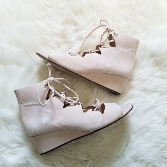 J Crew Pink Laila Lace Up Wedge Sandal 8 - Picture 3 of 10